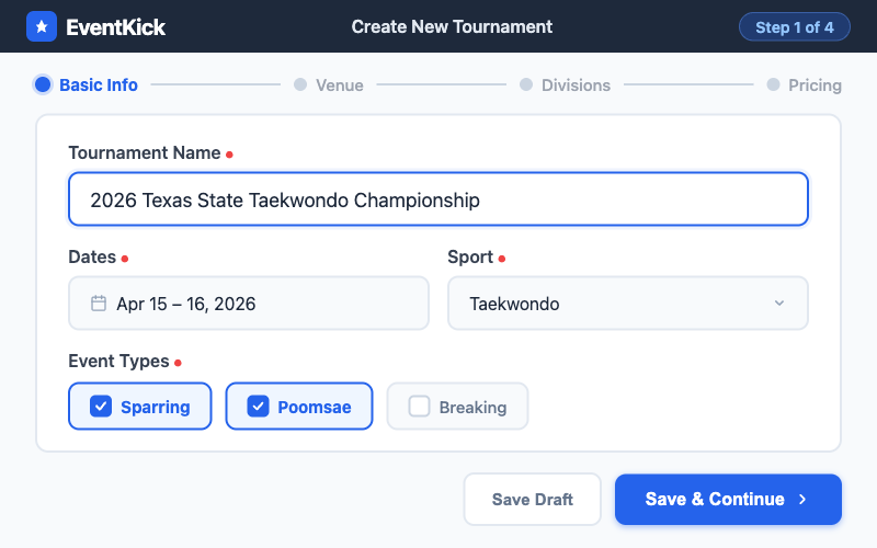 Create Tournaments in Minutes